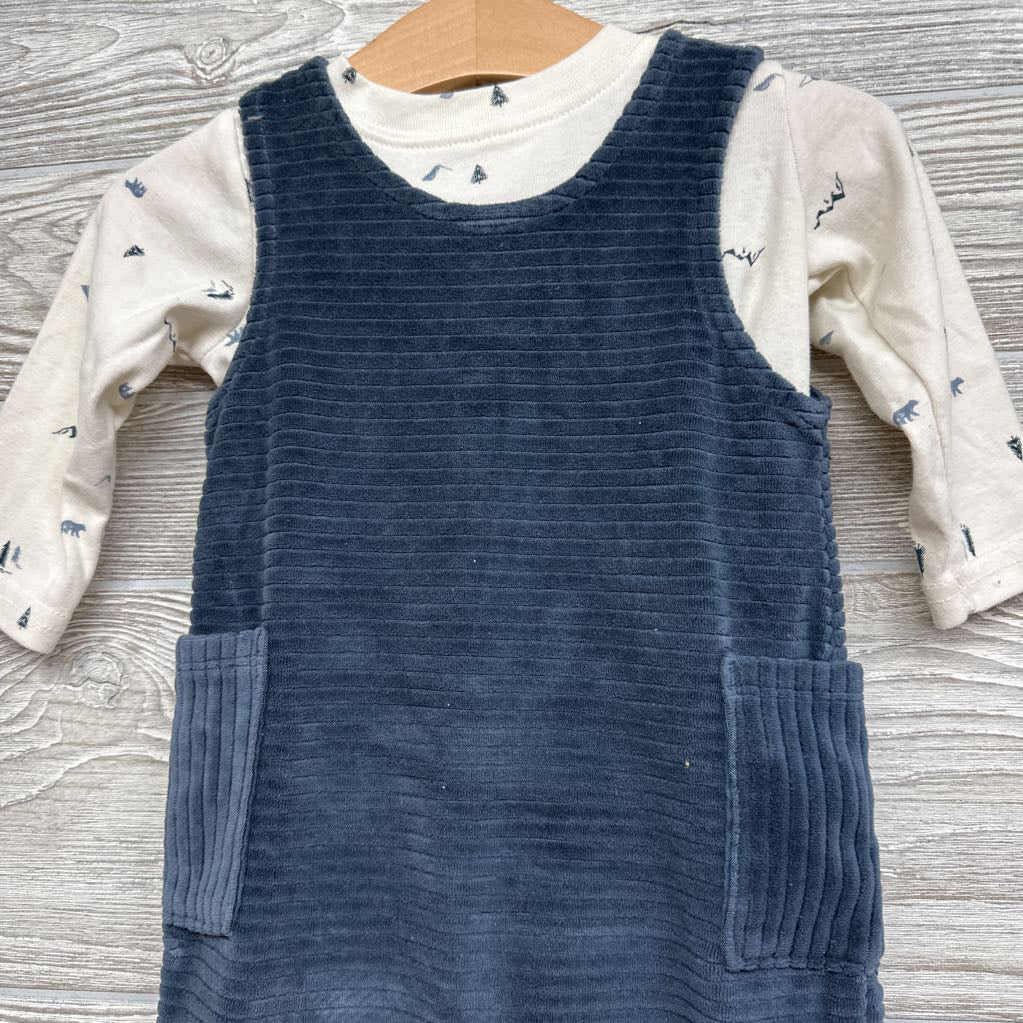 Ribbed Overalls W/ LS Shirt Trees & Bears 3-6M