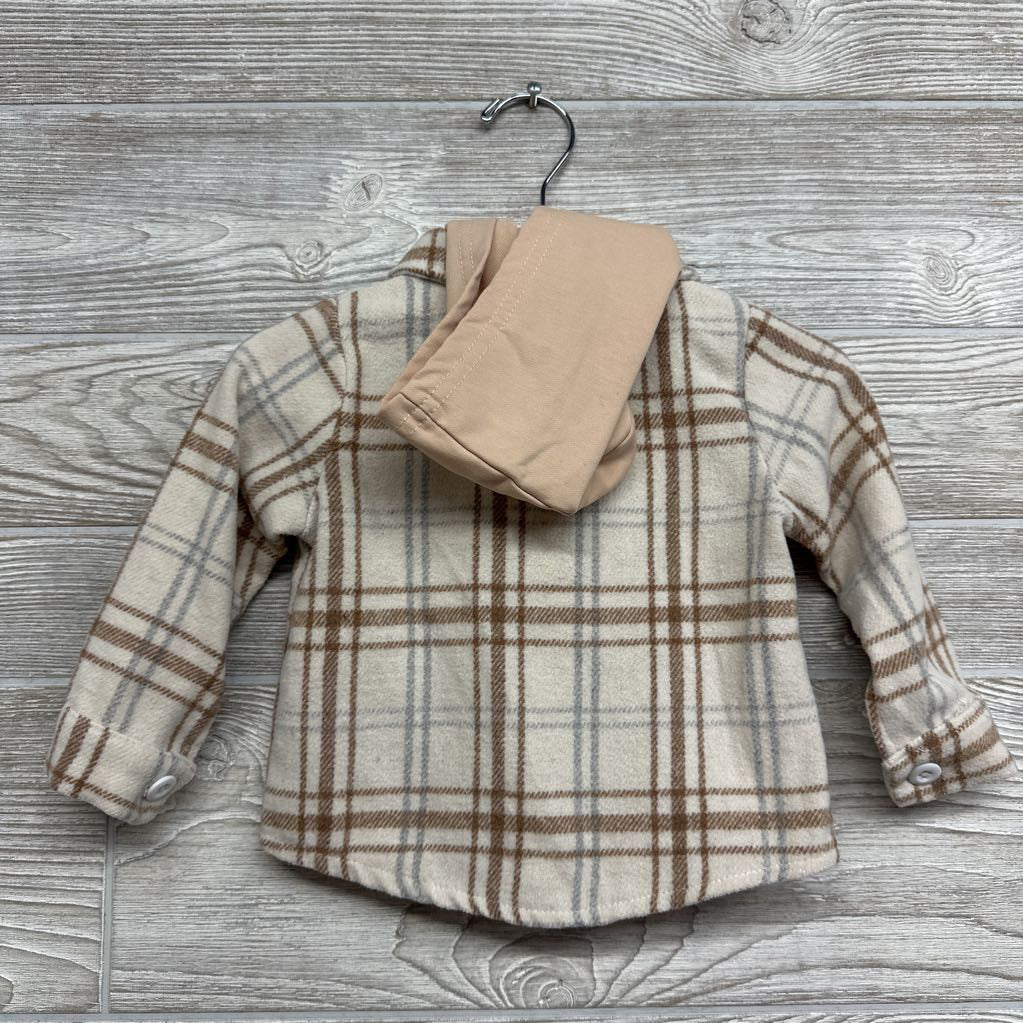 Fleece Button Up Shirt W/ Hood 3-6M