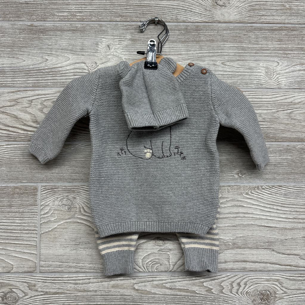 2 Pc Sweater Outfit Bear & Striped Pants 3M