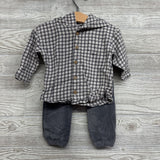 Button Up Plaid Shirt W/ Hood & Ribbed Pants 6-9M