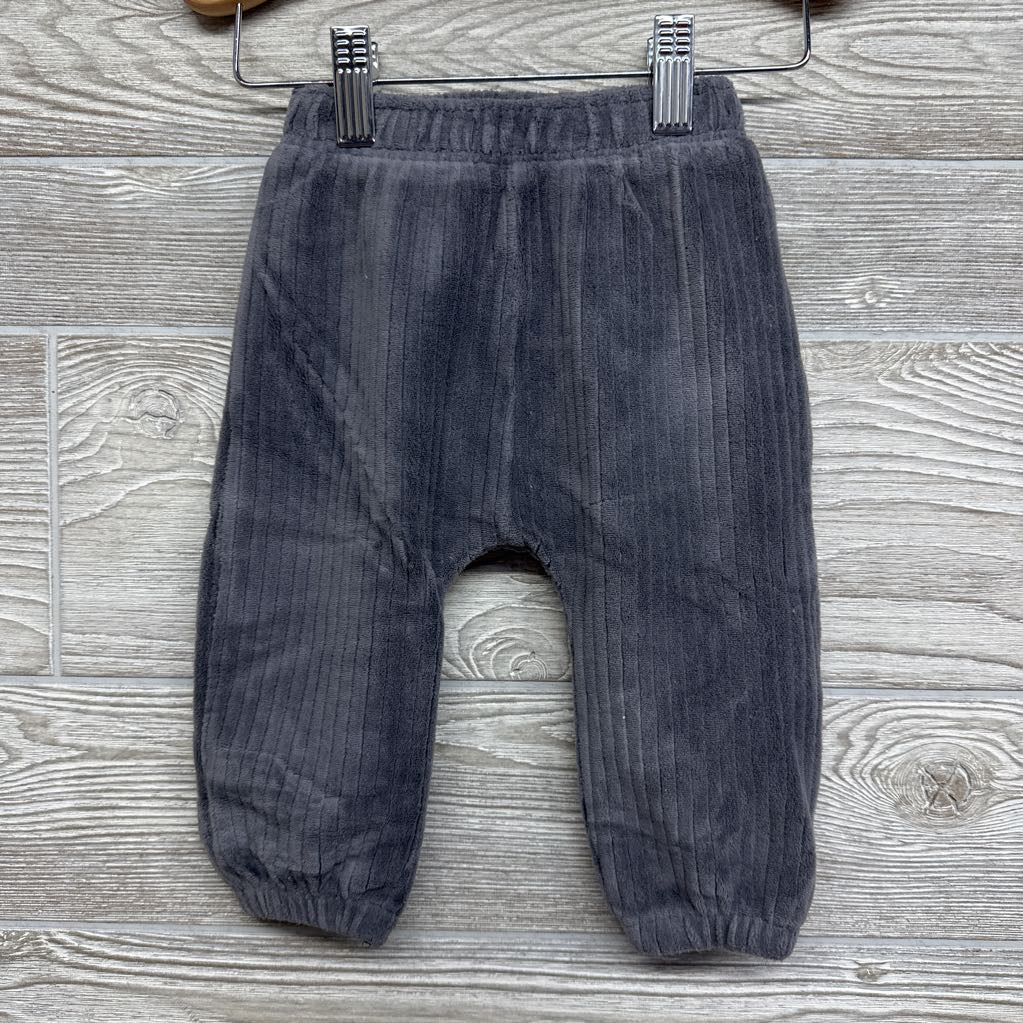 Button Up Plaid Shirt W/ Hood & Ribbed Pants 6-9M