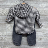 Button Up Plaid Shirt W/ Hood & Ribbed Pants 6-9M