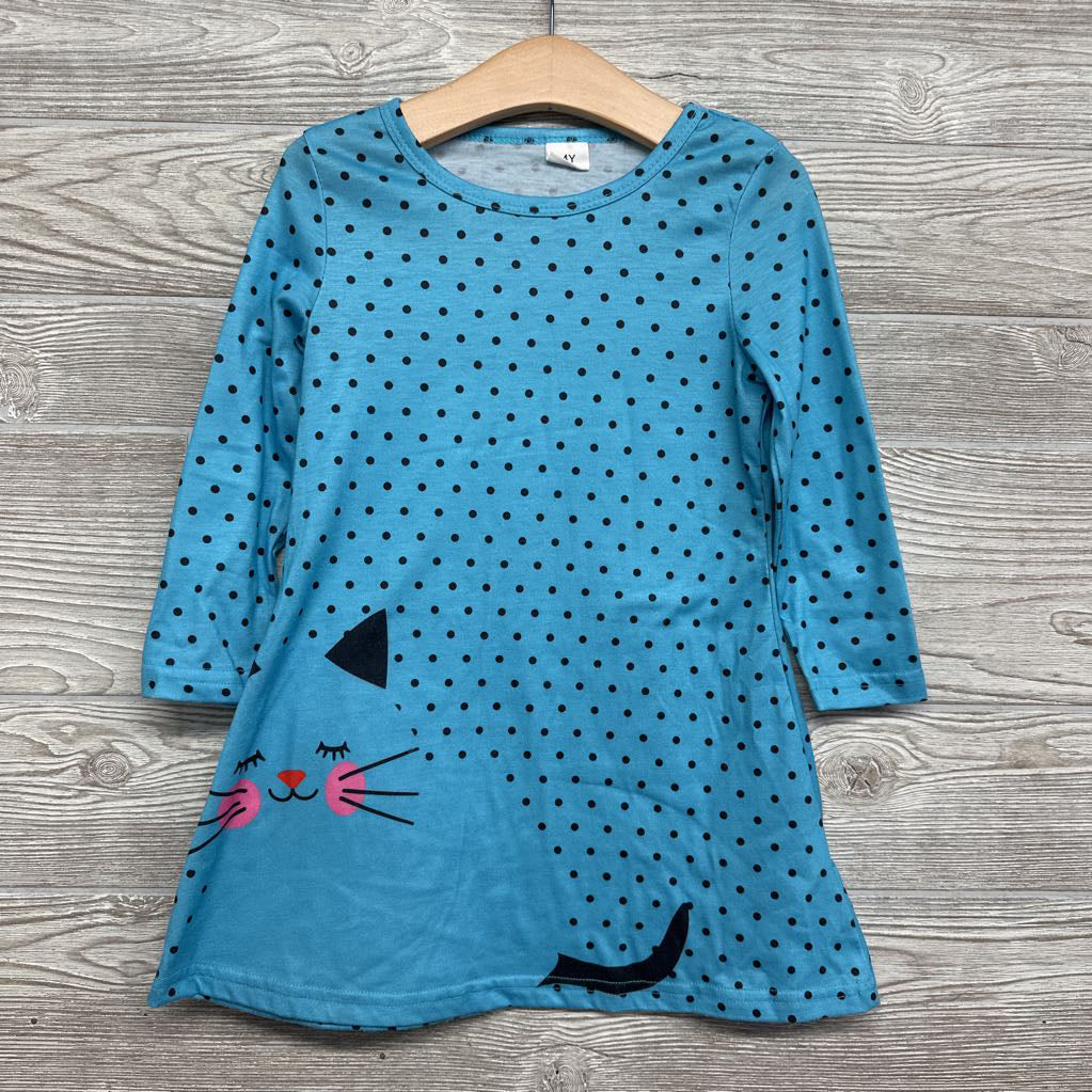 LS Dress Polka Dots & Cat 4t