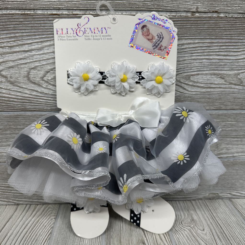 NEW Tutu Skirt, Headband & Strap Sandals Flowers & Stripes 0-12M