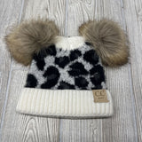Double Pom Winter Hat Animal Print