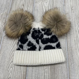 Double Pom Winter Hat Animal Print