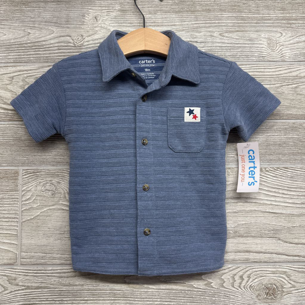 NEW SS Ribbed Button Up Shirt Stars 18M