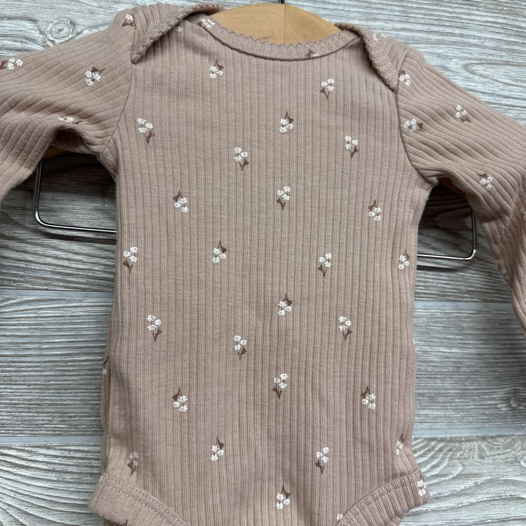 Ribbed LS Bodysuit & Pants Flowers NB