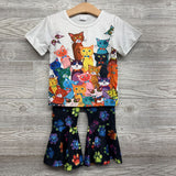 Shirt Cats & Paw Print Flare Pants 3-4