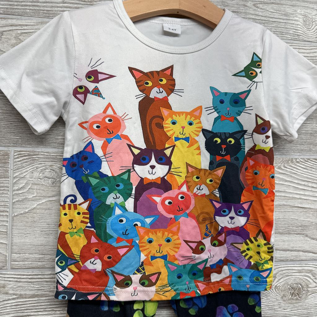 Shirt Cats & Paw Print Flare Pants 3-4