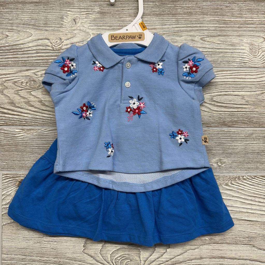 NEW Polo Shirt Embroidered Flowers & Skirt 6-9M