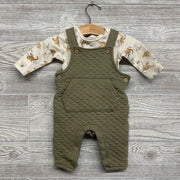 Quilted Overalls W/ LS Dinosaur Shirt 3-6M