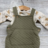 Quilted Overalls W/ LS Dinosaur Shirt 3-6M