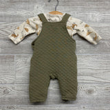 Quilted Overalls W/ LS Dinosaur Shirt 3-6M