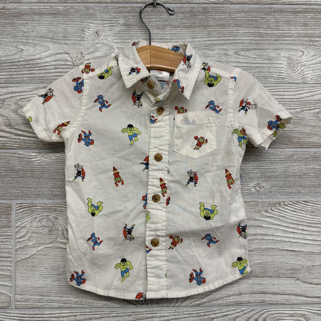 SS Button Up Shirt Avengers 12M