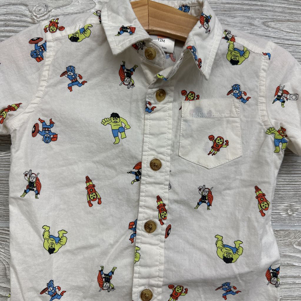 SS Button Up Shirt Avengers 12M
