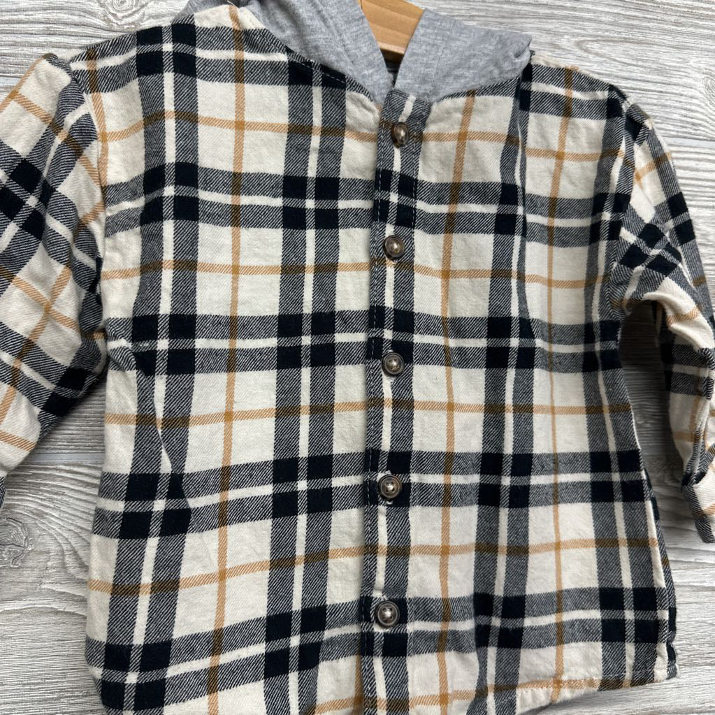 Button Up Plaid Shirt W/ Hood 18M